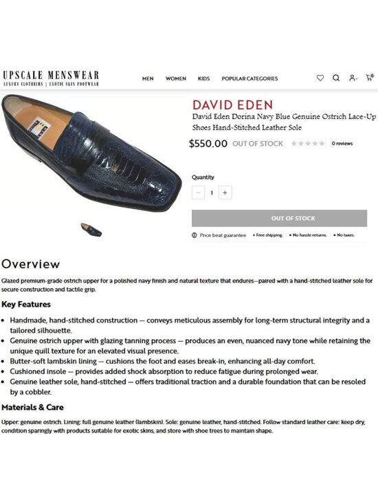 New David Eden Mens 11.5 Genuine Exotic Ostrich Leg Penny Loafers Dress Shoes main image 6